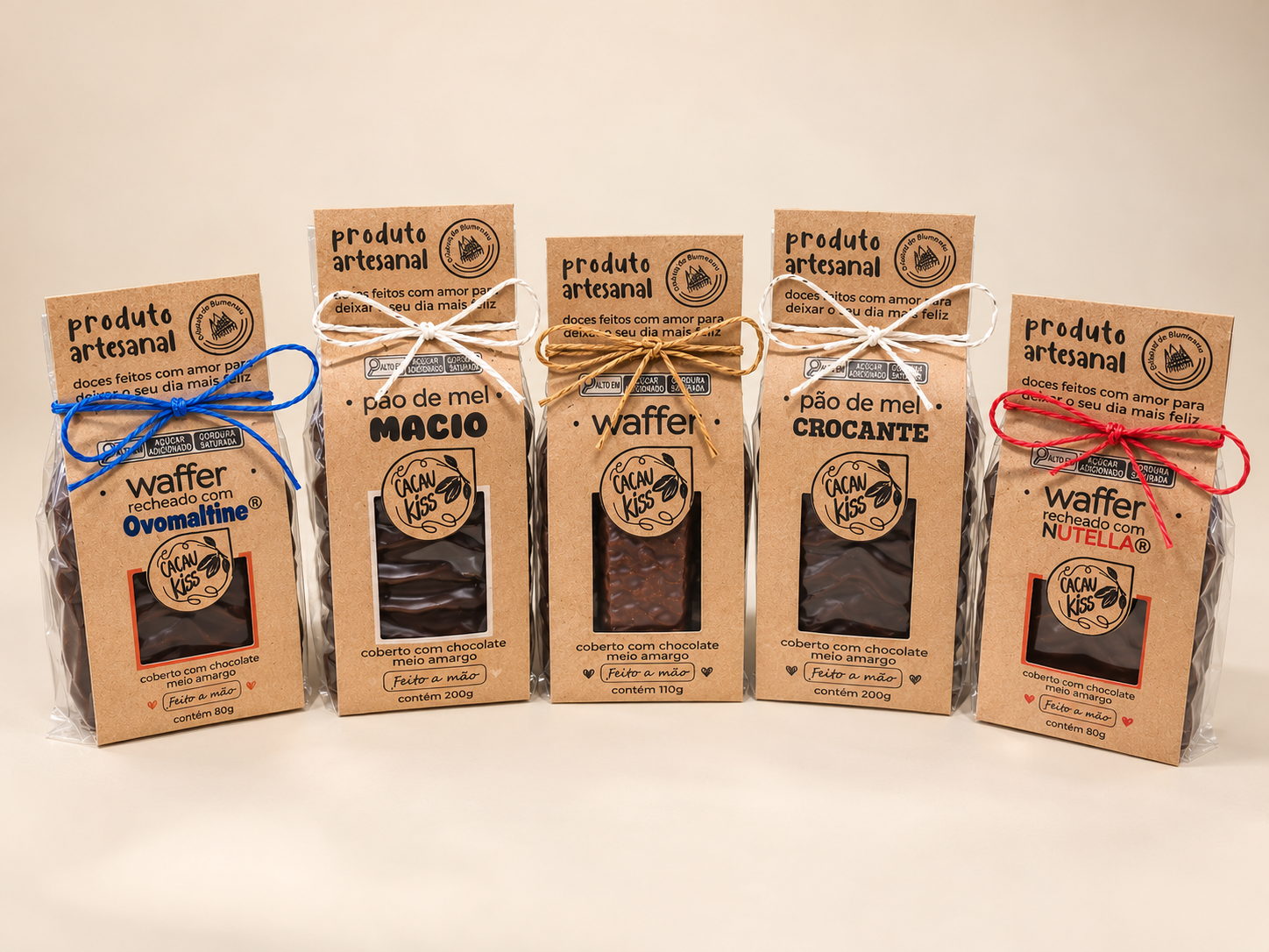 Produtos artesanais Cacau Kiss - pão de mel e Waffers recheados
